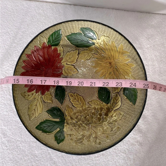 Vintage Nasco Lacquerware Textured Peony  Pedestal Bowl - Picture 14 of 14